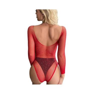 Imagem de Body Feminino Gótico Preto De Manga Longa Com Strass E T-shirt Vintage