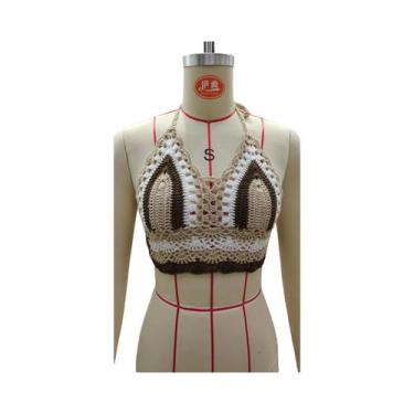 Imagem de Top De Biquíni Preto Em Crochê Para Mulheres, Modelo Triângulo Vazado,