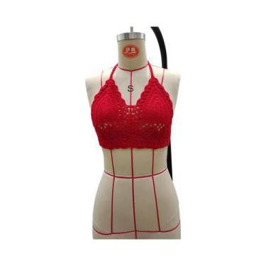 Imagem de Top De Biquíni Preto Em Crochê Para Mulheres, Modelo Triângulo Vazado,