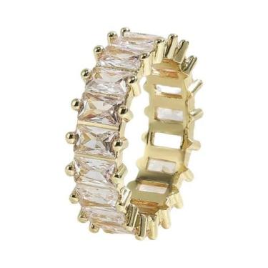 Imagem de Anel De Noivado Feminino Banhado a Ouro 18K Com Zircônia Cúbica Baguet