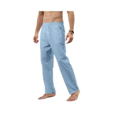 Imagem de Calças Jogger Masculinas De Algodão E Linho Com Cordão, Respiráveis, C