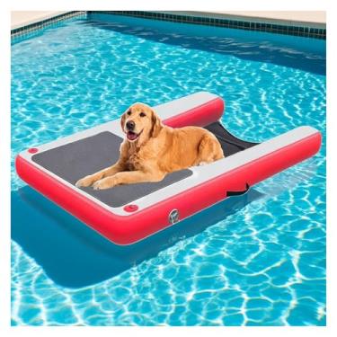 Imagem de Boia de piscina durável para cães com degraus estabilizadores, rampa de plataforma flutuante de PVC para animais de estimação, ideal para barcos, piscinas, lagos e docas - Acessório de água azul para
