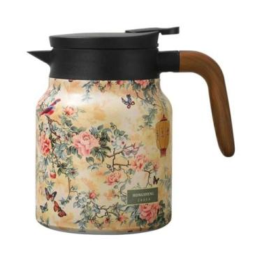 Imagem de Garrafa Térmica Vintage Floral De Aço Inoxidável 1000ml Com Infusor E 