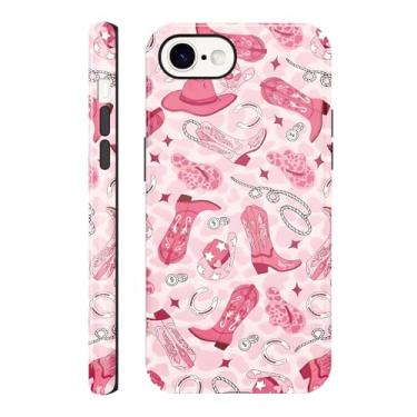 Imagem de Vulfwela Capa para iPhone 16e de 6,1 polegadas, rosa, cowgirl, leopardo, ocidental, botas de caubói, chapéu de caubói, capa estética à prova de choque, 2 camadas, capa de proteção rígida para mulheres