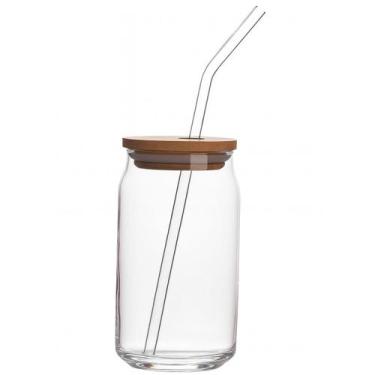 Imagem de Copo 500ml Vidro Resistente com Canudo Tampa Bambu Vedação para Suco D