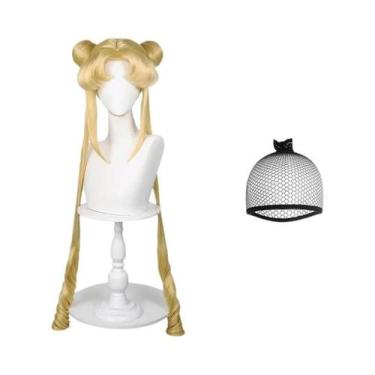 Imagem de Peruca Longa Cacheada Loira Estilo Sailor Moon Com 2 Rabos De Cavalo E