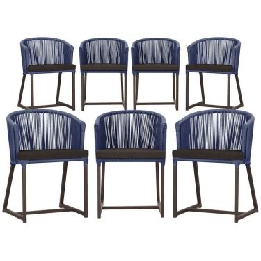 Imagem de 7 Cadeiras De Jantar área Noronha Marrom E9 Trama  Azul