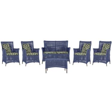 Imagem de Jogo Sofá 4 Poltronas E Mesa Igapó Marrom E5 Trama Original Azul