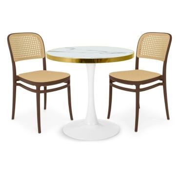 Imagem de Conjunto Mesa De Jantar Redonda Majestic 70cm Branca Com 2 Cadeiras Roma - Marrom