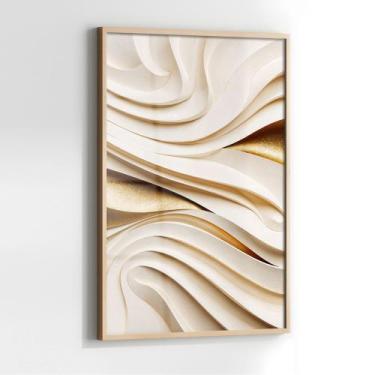 Imagem de Quadro com Moldura e Acrilico Cristal Vidro Relevos Ondas Douradas par
