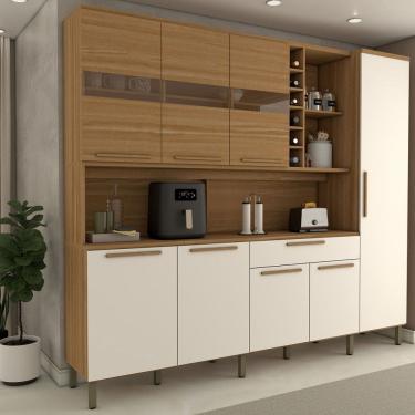 Imagem de Cozinha Compacta Vanguardia 8 Portas 1 Gaveta 100% Mdf com Vidro Amêndoa/Branco - Panorama Móveis