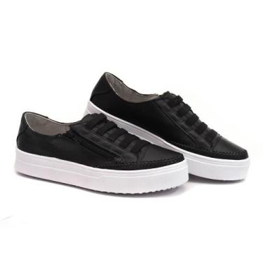 Imagem de Tênis Feminino Preto de couro Ajuste Elástico e zíper - Izabela Araújo