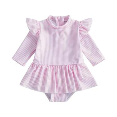 Imagem de Maiô De Verão Para Meninas Pequenas Com Rendas, Manga Longa, Estampa L