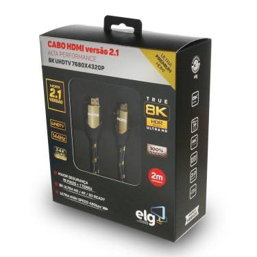 Imagem de Cabo Hdmi 2.1v 8k Ultra High Speed Com Ethernet 2 Metros Hs8k20 Elg