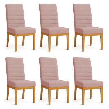 Imagem de Kit 6 Cadeiras De Jantar Solana Veludo Rosé Base De Madeira - Pallazio