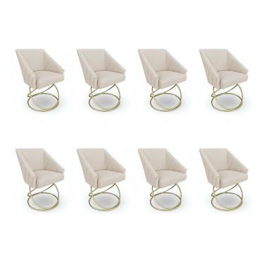 Imagem de Kit 8 Poltronas Luxo Alana Linho Base Luxo Dourado - Pallazio Cor Bege