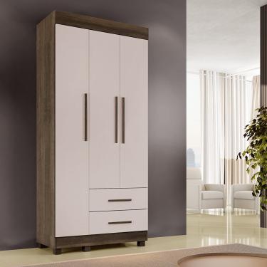 Imagem de Guarda Roupa Solteiro 3 Portas 2 Gavetas com Pés Copacabana New Benetil - Imbuia/Off Arenas