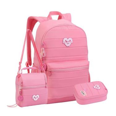 Imagem de Kit Mochila Costas Color Up Juvenil Lancheira Com Estojo Box Cor:Rosa 