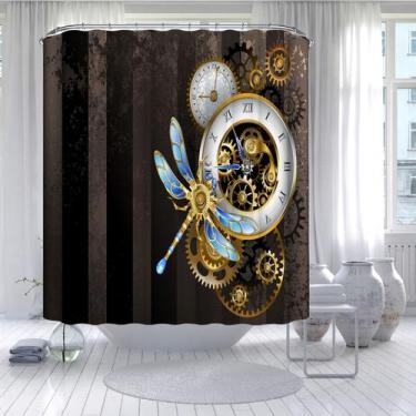 Imagem de Cortina de chuveiro Steampunk Mechanical Clock Gear 180x200cm - yiweis