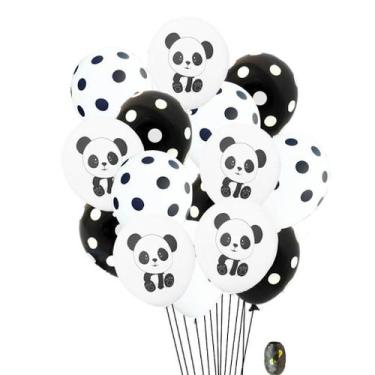 Imagem de Kit de balão Panda de 12 cm de látex, 16 unidades com fita para aniver