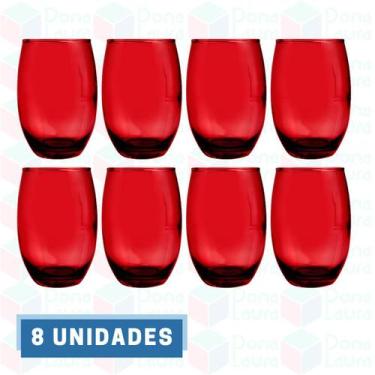 Imagem de 8 Copo de Vidro Bellagio 450ML Vermelho Redondo Bebidas Suco - PRATICA