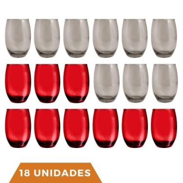 Imagem de Kit Copos de Vidro 450ml 9 Vermelho / 9 Cinza California - PRATICASA, 