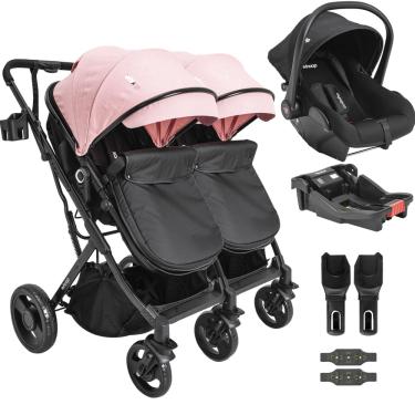 Imagem de Carrinho Kiddo para Gemeos Bebe Conforto Colinho Base Vox II Rosa