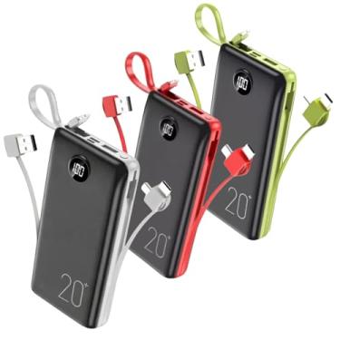 Imagem de Power Bank 20.000mAh com Cabos Integrados USB-C, V8 (Micro-USB), Lightning e USB-A – Display Digital, Carga Rápida USB + Type-C, Até 4 Cargas no Celular, Alta Capacidade para iPhone e Android