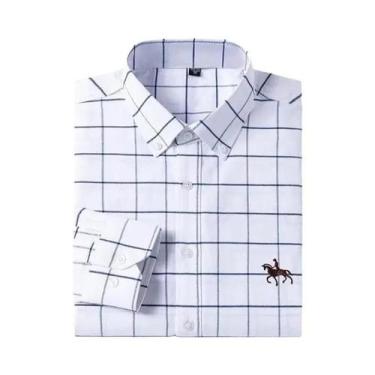 Imagem de Camisa Formal Masculina De Manga Longa Em Oxford 100% Algodão, Estampa