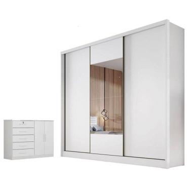 Imagem de Guarda Roupa Casal Medelim Com Espelho E Cômoda Seul Neve - Horizonte