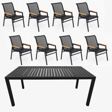 Imagem de Jogo De Mesa Ripada 8 Cadeiras Praia De Jardim Piscina Jantar Preto