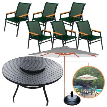 Imagem de Jogo De Mesa Giratória 6 Cadeiras Resistente Piscina área Externa + Guarda Sol Verde
