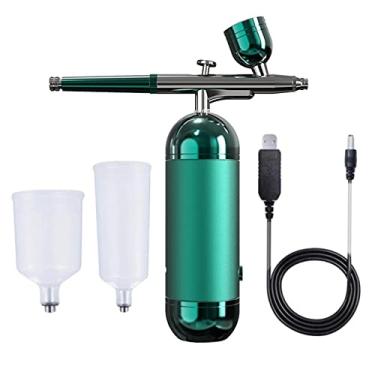 Imagem de YIJU Conjunto de aerógrafo portátil USB com compressor recarregável acessórios ferramenta de aerografia para decoração modelo de barbeiro para, VERDE