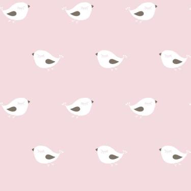 Imagem de Papel de Parede Infantil passarinhos  branco e rosa Fofura Baby FF4007