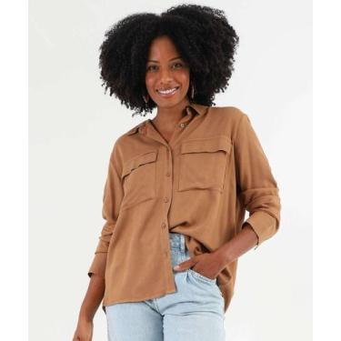 Imagem de Camisa Feminina Manga Longa Bolsos Marisa Marrom-58327, Marrom, G