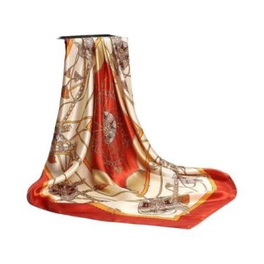 Imagem de Lenço De Seda Feminino Grande 90x90cm, Marca De Luxo, Xale Quadrado Es