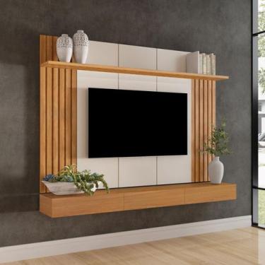Imagem de Painel Ripado para TV até 84 Polegadas MDF 220cmx150cm Prateleiras e 3