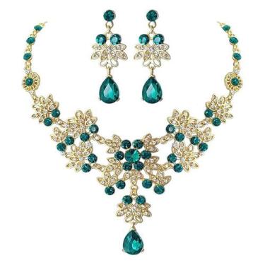 Imagem de Conjunto Colar e Brincos Elegantes Brillho Gota Luxo Festas - - anjo d