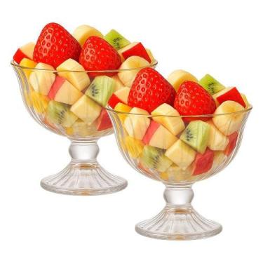 Imagem de Jogo De Sobremesa 2 Taças Vidro Borda Dourada Melina Mini Bowl Com Pé 
