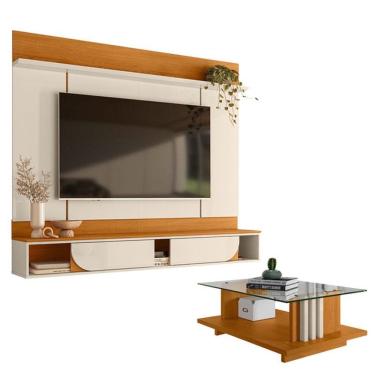 Imagem de Painel Para Tv Aura Com Mesa De Centro Frizz Cinamomo Off White - Madetec