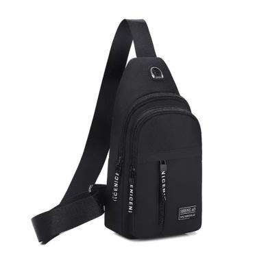 Imagem de Bolsa Mochila Tiracolo Masculina OEM Impermeável em Nylon e Tela 30x6x17 cm Preto para Esportes e Lazer