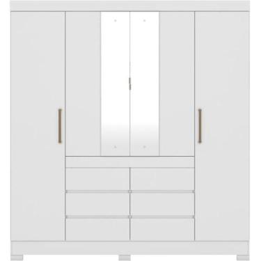 Imagem de Guarda Roupa Casal 04 Portas Com Espelho 66510 Branco Demobile Branco 
