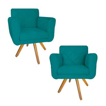 Imagem de Combo 2 Poltrona Estofada Base Giratória De Madeira Clínica Isabella Suede Azul Turquesa - LM DECOR
