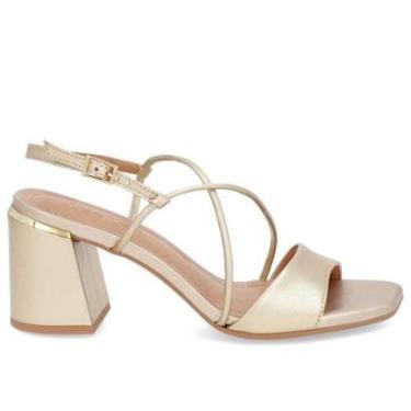 Imagem de Sandália Usaflex Salto Bloco Médio Couro Ouro Light AM2700-Feminino