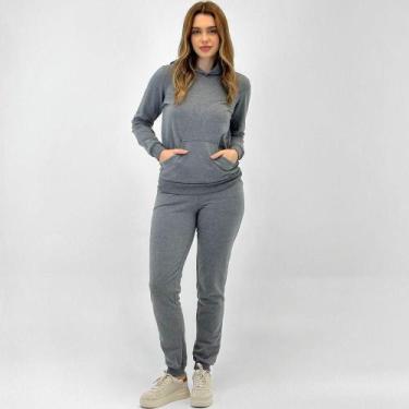 Imagem de Conjunto Malwee Moletom Blusa + Calça Feminino, M, Mescla cinza