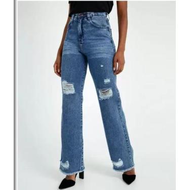 Imagem de Calça Jeans Destroyed Wide Leg Feminina Biotipo