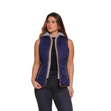 Imagem de Colete Puffer Forrado Acolchoado com Capuz em Moletom Cor:Azul Marinho