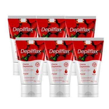 Imagem de Kit 6 Creme Depilação Facial Morango Depiltório Depilflax Indolor 50g