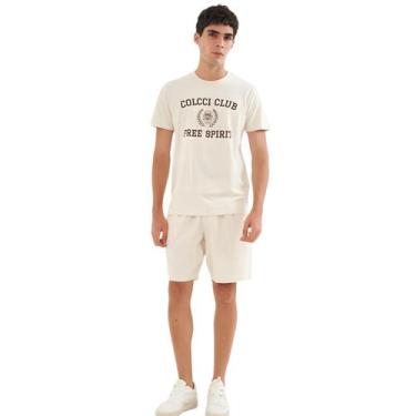 Imagem de Camiseta Masculina Colcci Slim Estampada Frontal, Bege, G