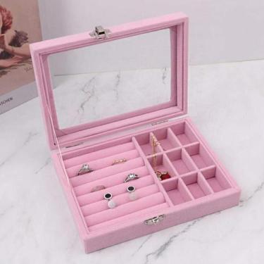 Imagem de Porta Jóias Organizador Brincos Bijuteria Luxo Veludo Cor Rosa - Bsan 